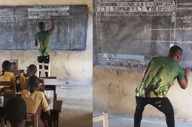 Kara tahtada bilgisayar kullanmayı öğreten Ganalı öğretmen!